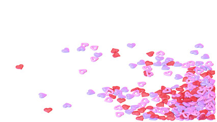 Red, pink, and purple decorative heart shapes with glossy and hollow designs on transparent background for romantic overlays, creative designs, greeting cards, and social media.