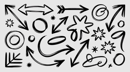Sketch Style Vector SVG Icon Set with Arrows Stars and Dynamic Lines in Modern Minimalist Flat Design