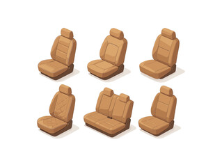 Set of vector car seat designs in various styles and shapes