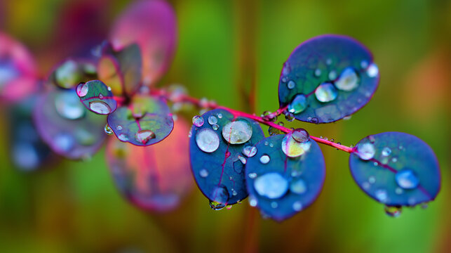 water drops on a green leaf