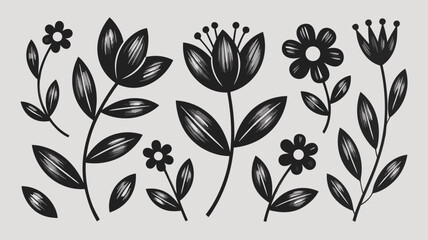 Minimalist Floral SVG Vector SVG Illustration with Black Botanical Elements in Flat Style for Digital Design