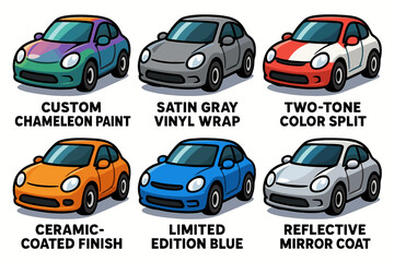 Fototapeta premium Colorful cartoon cars with unique paint finishes and designs