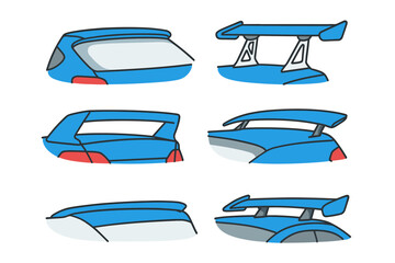 Cartoon blue car spoilers collection for rear vehicle modification