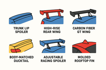 Car spoilers and wings illustration - trunk lip, high-rise, carbon fiber gt