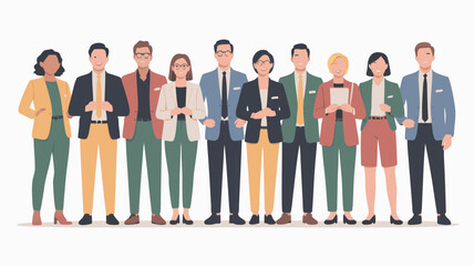 Vector SVG Illustration of Diverse Business People Group in Modern Flat Style with Bright Colors for Web and Corporate Use