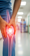 Illustration of a painful knee joint depicting injury and human musculoskeletal anatomy