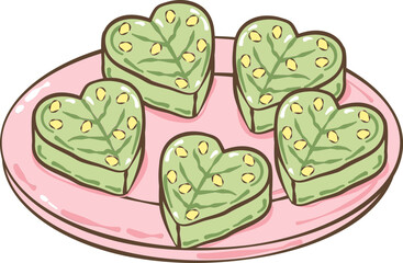 Cute Matcha Tea Clipart Set with Desserts, Drinks, Flowers and Tools in Pastel Green and Pink,  Vector illustration 