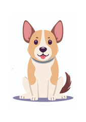 Flat Vector Illustration of a Cute Cartoon Dog