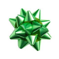 Green Gift Bow Festive Decoration Shiny Ribbon Present, isolated on transparent background, perfect cutout, PNG