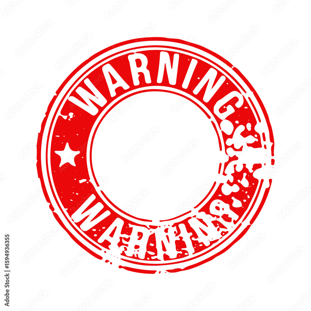 Fototapete Warning red grunge rubber stamp. Red Warning Stamp. Grunge Warning Sign with Copy Space. Textured circle Warning Stamp isolated on Transparent Background. Vector