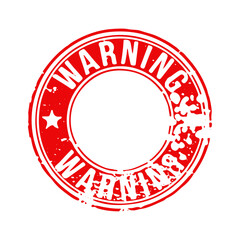 Warning red grunge rubber stamp. Red Warning Stamp. Grunge Warning Sign with Copy Space. Textured circle Warning Stamp isolated on Transparent Background. Vector