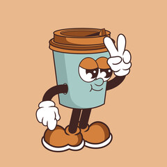 Retro character design of cool coffee cup