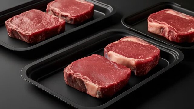 Explore a premium selection of bone-in steaks, oxtail, and pork cuts displayed in a sleek, modern butcher shop setting.