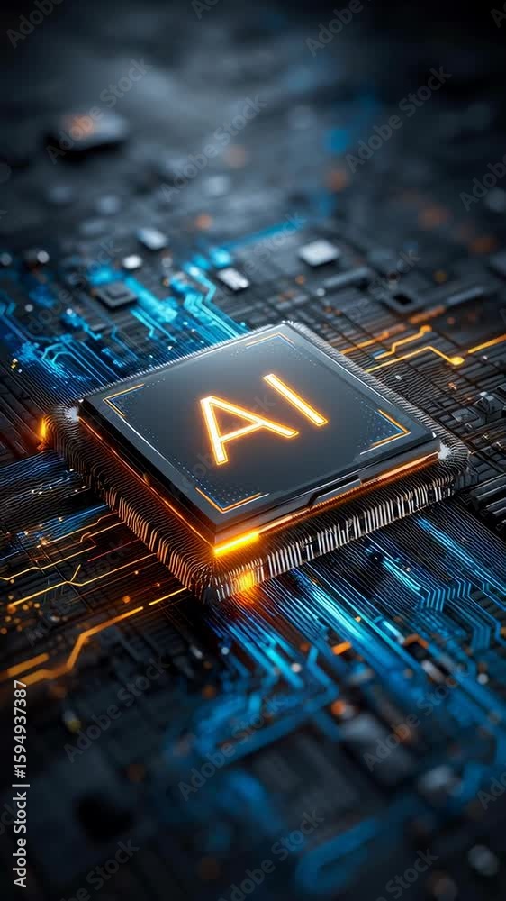 Wall mural a close-up of an ai chip on a computer mainboard
