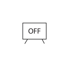 Black outline of a television screen with the word O F