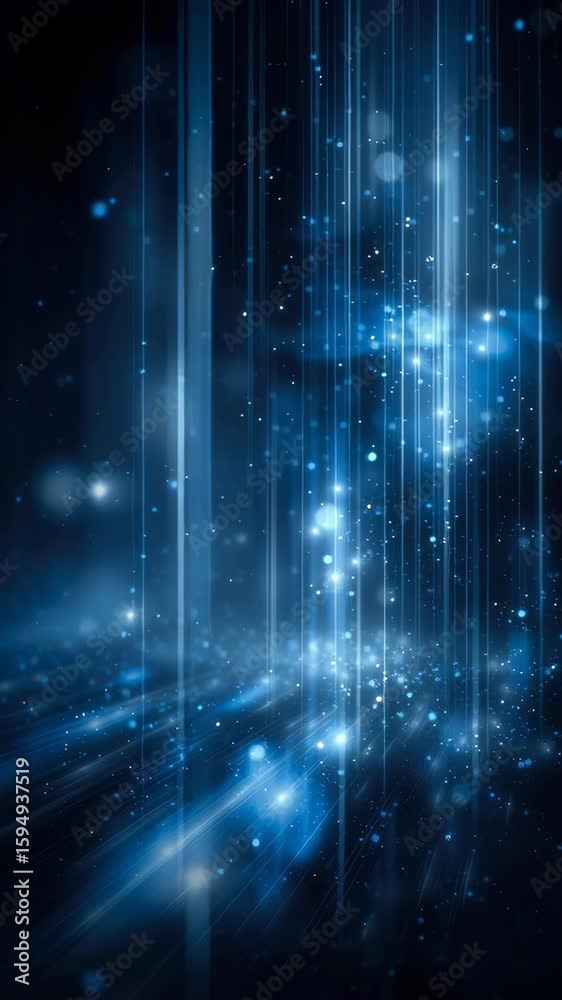Poster an abstract digital backdrop with glowing blue lines against black background, representing data and
