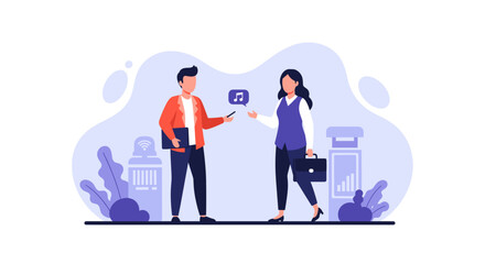 Business colleagues having a conversation, perfect for a website landing page or presentation.