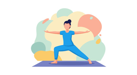 Woman practicing yoga warrior II pose, perfect for wellness websites or brochures.