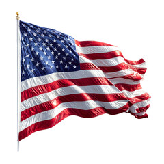 Obraz premium American flag waving proudly in the wind national symbol patriotism USA, isolated on transparent background, perfect cutout, PNG