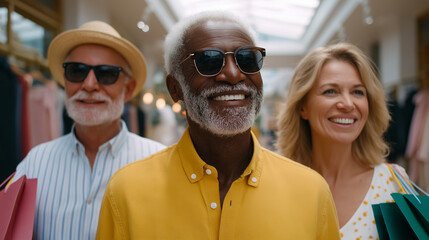 Friends enjoying a day shopping in a boutique clothing store