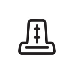 A simple black outline icon of a pilgrim hat with a buckle.