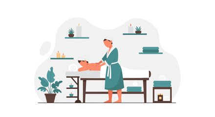 Spa massage illustration for wellness brochures and websites. Flat design.