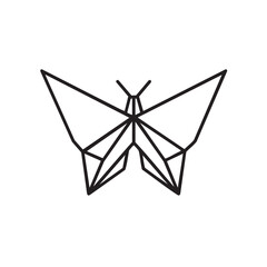 A geometric line icon depicting a stylized butterfly.