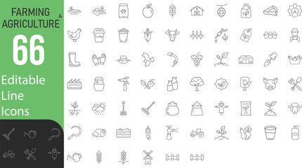 Collection Of Modern Editable Thin Stroke Line Style Farming And Agriculture Icons Set Related Farm Products, Animals, Equipment, Pictograms, Infographics For Mobile Apps And More Vector Illustration