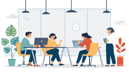 Modern Coworking Space: Diverse Team Collaboration, Perfect for Website or Brochure