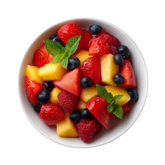 Fresh fruit salad with assorted colorful slices isolated on white background