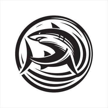 Stylized Black Shark Silhouette Encapsulated in Circular Motion Graphic.