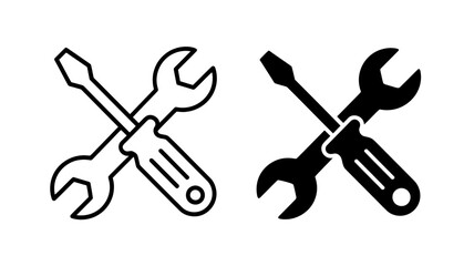 Vector art of two crossed tools, a wrench and a screwdriver, symbolizing repair and maintenance