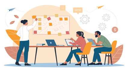 Teamwork and brainstorming session illustration, perfect for project management websites or marketing materials.