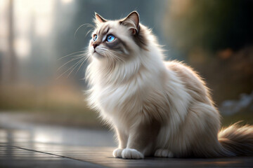 Obraz premium Majestic ragdoll cat with striking blue eyes outdoors