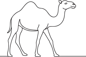 Single Line Drawing of a Camel Standing on Desert Background
