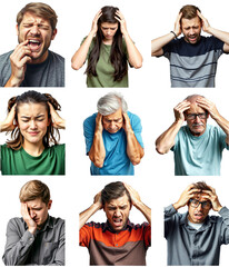 People feeling various negative emotions and suffering from headache