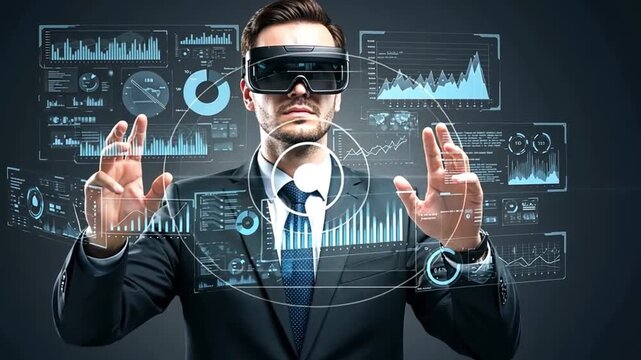 A businessman using virtual reality technology for data visualization. - Powered by Adobe