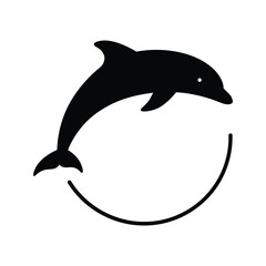 Fototapeta premium Black Silhouette of Dolphin Jumping in a Circle Aquatic Animal Clipart Vector Illustration