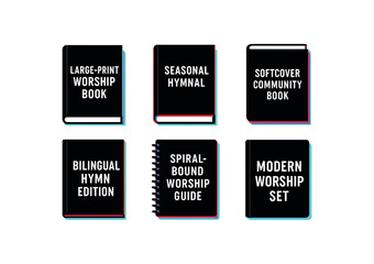 Collection of worship books with various formats and styles