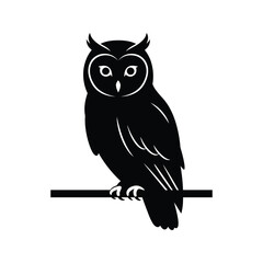 Obraz premium Black Silhouette Owl Perched on Branch Vector Graphic Wildlife Bird Nature