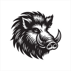 Fototapeta premium Bold Black and White Boar Head with Detailed Fur and Tusks.