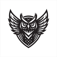 Fototapeta premium Bold black and white owl illustration with detailed wing and feather design.