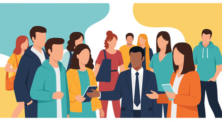 Diverse group of people in a meeting or networking event, ideal for website banners or presentations.