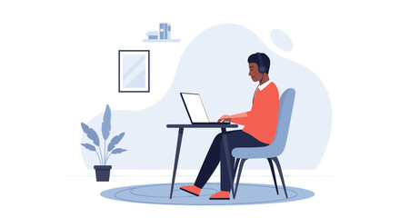 African American man working from home on laptop, perfect for remote work, online education, and communication concepts.