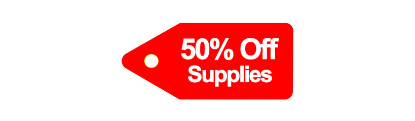50% Off Supplies Typography Banner – Vector Discount Icon Design