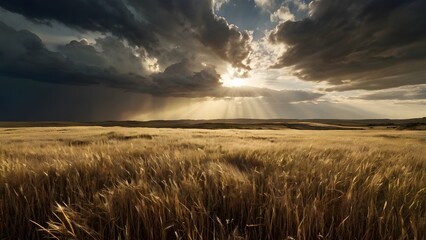 Obraz premium wheat field at sunset