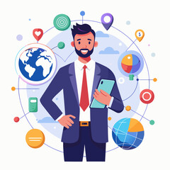 business man holding a globe