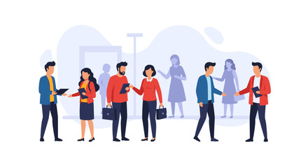 Diverse businesspeople collaborating and networking, ideal for websites, presentations, and brochures.