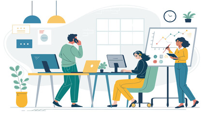 Modern business team collaborating in a bright office, perfect for websites and presentations.