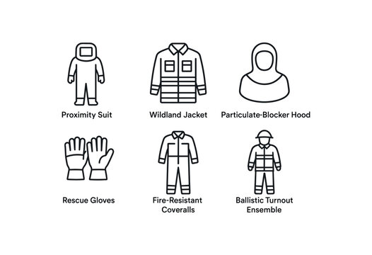 Firefighting gear illustration with proximity suit and wildland jacket